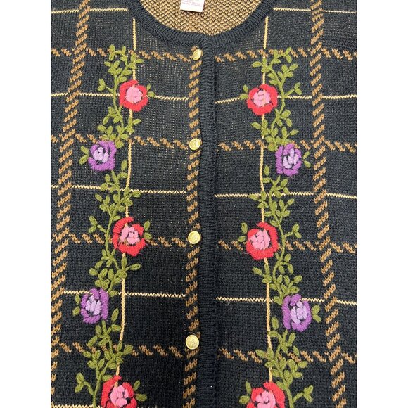 Crystal-Kobe Womens Floral Embroidered Knit Cardigan Sweater Sz LRG Grandmacore - Picture 6 of 9